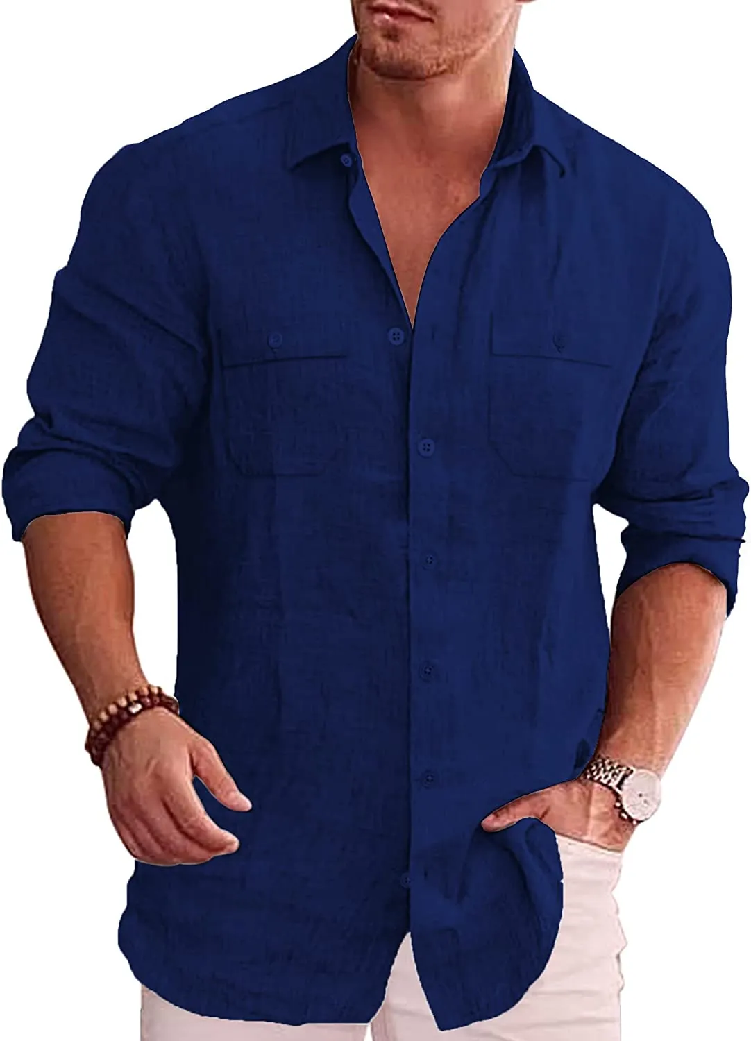 Men's Button Down Long Sleeve Linen Shirt