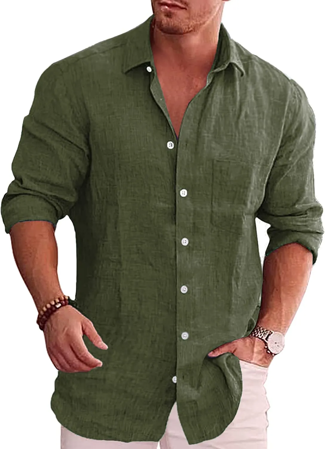 Men's Button Down Long Sleeve Linen Shirt