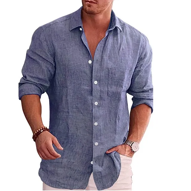 Men's Button Down Long Sleeve Linen Shirt