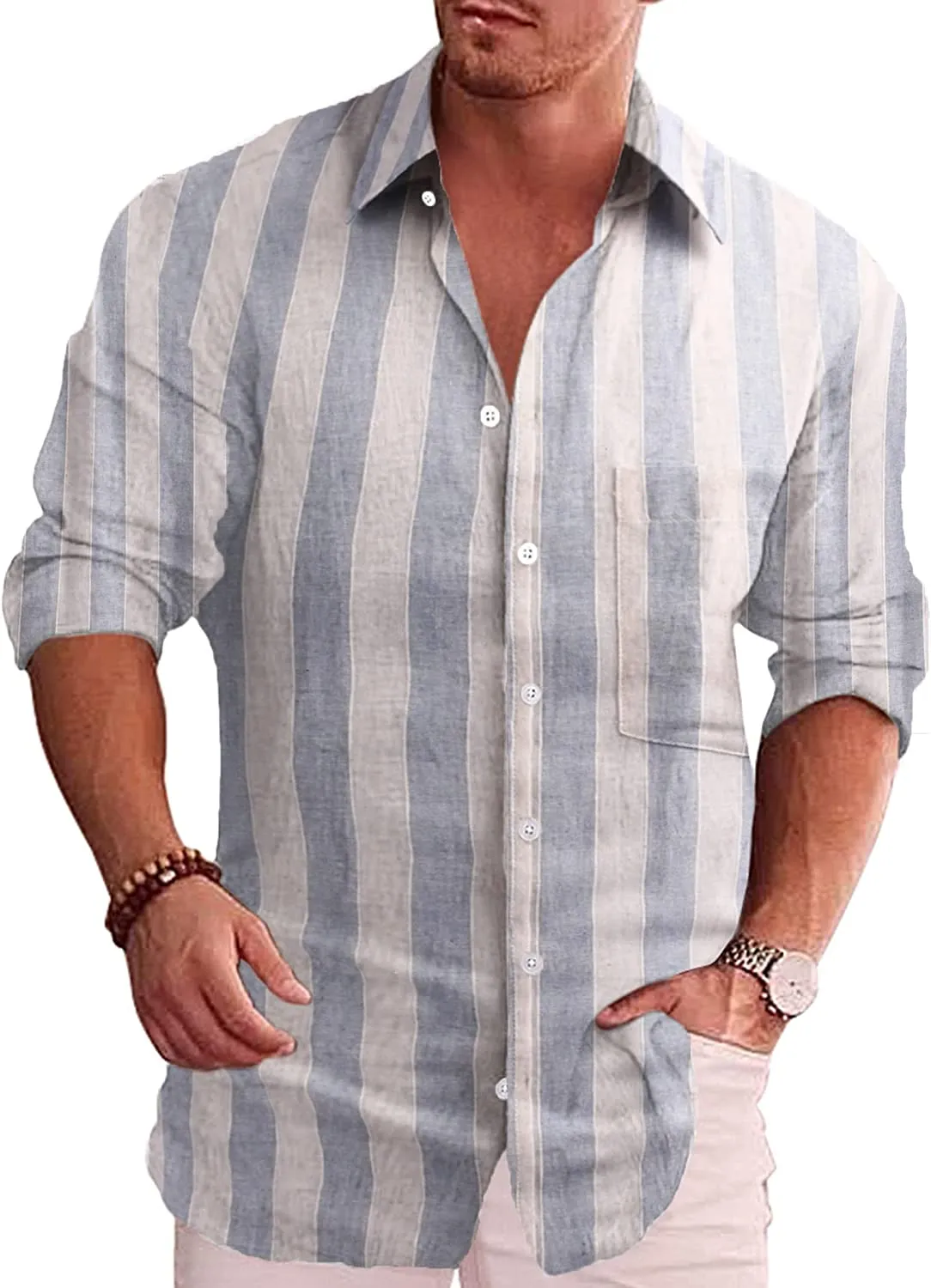 Men's Button Down Long Sleeve Linen Shirt