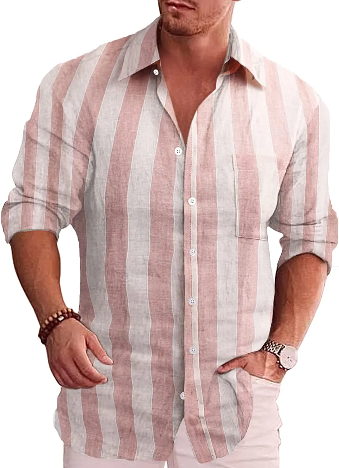 Men's Button Down Long Sleeve Linen Shirt