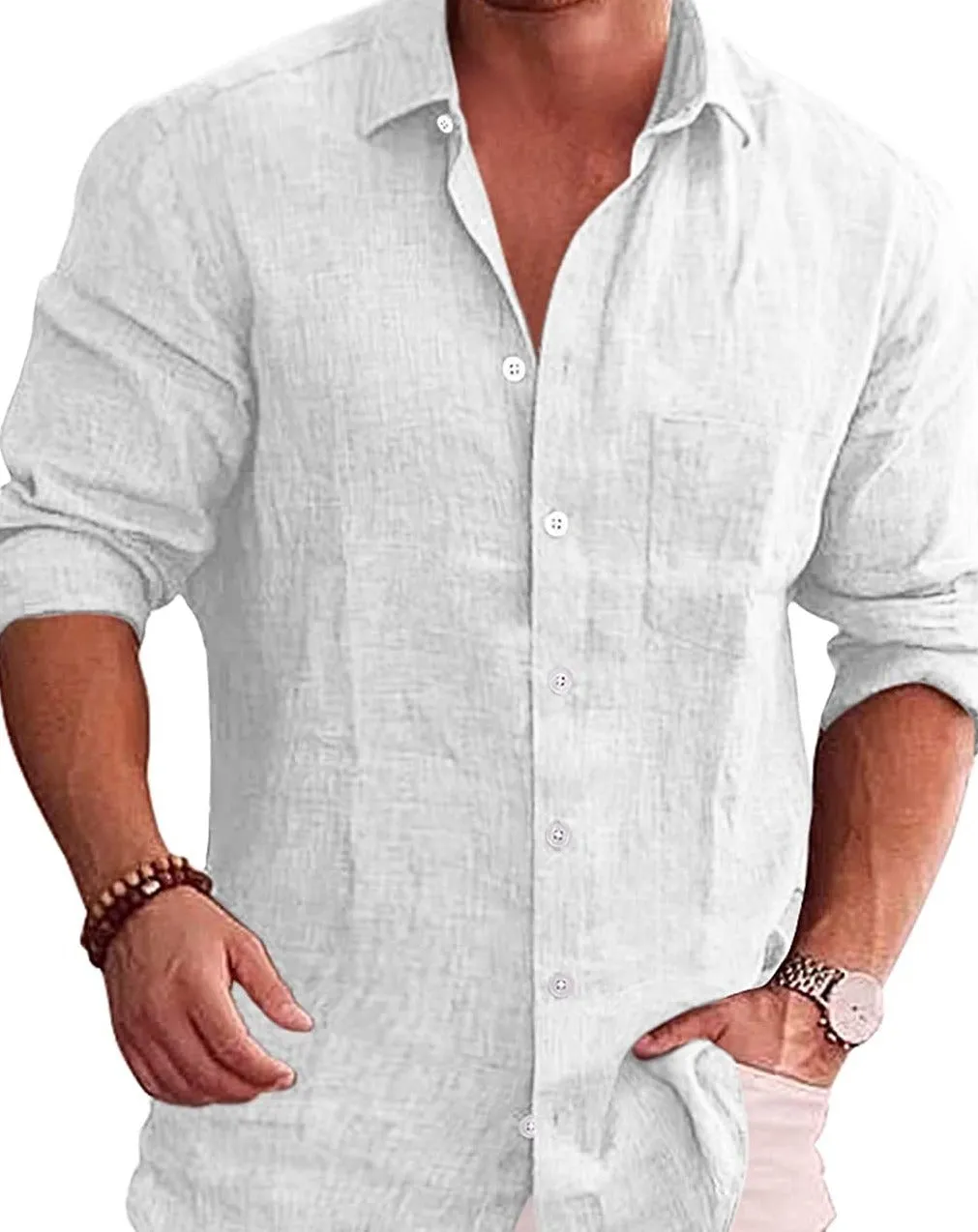 Men's Button Down Long Sleeve Linen Shirt