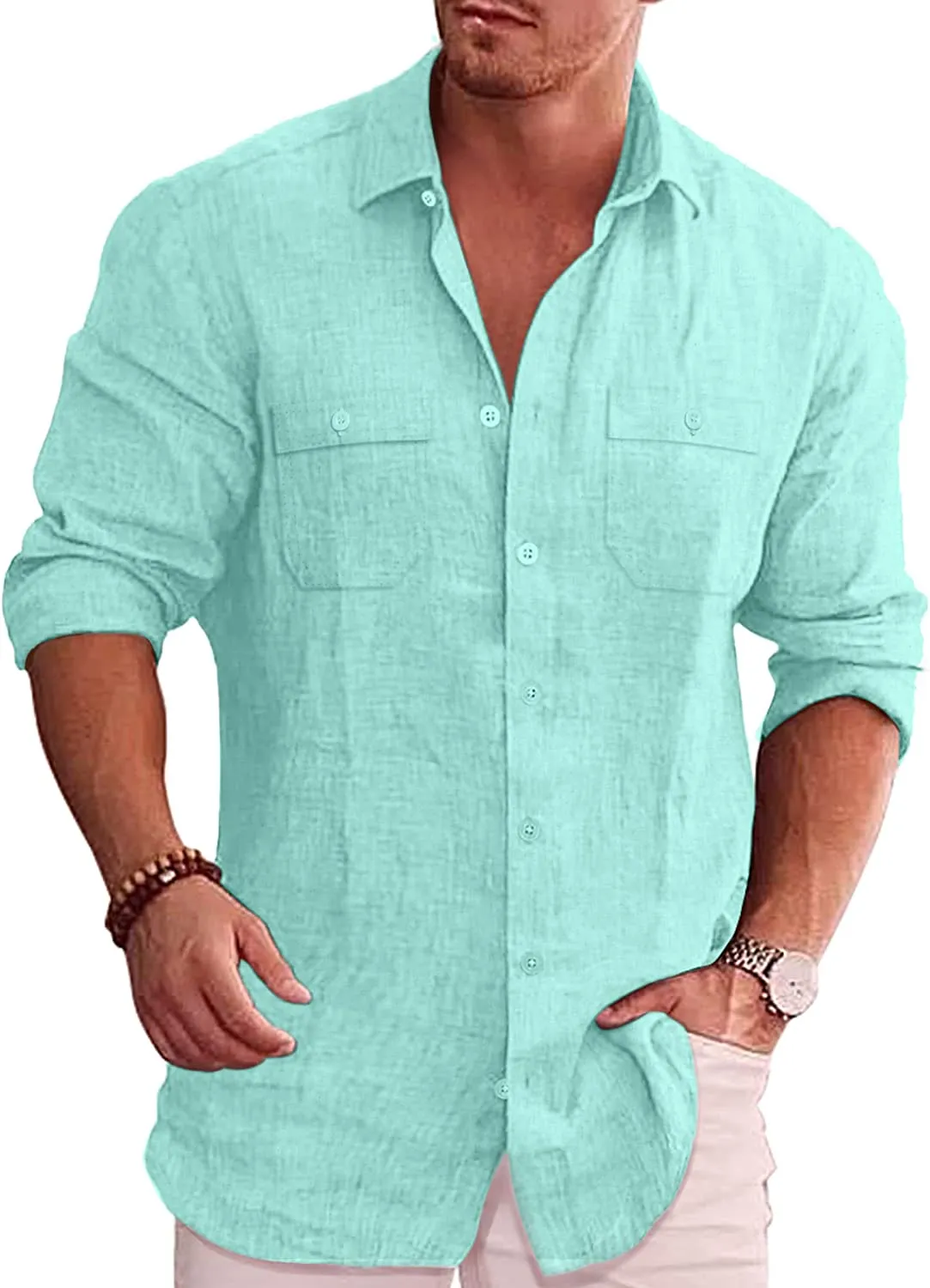 Men's Button Down Long Sleeve Linen Shirt