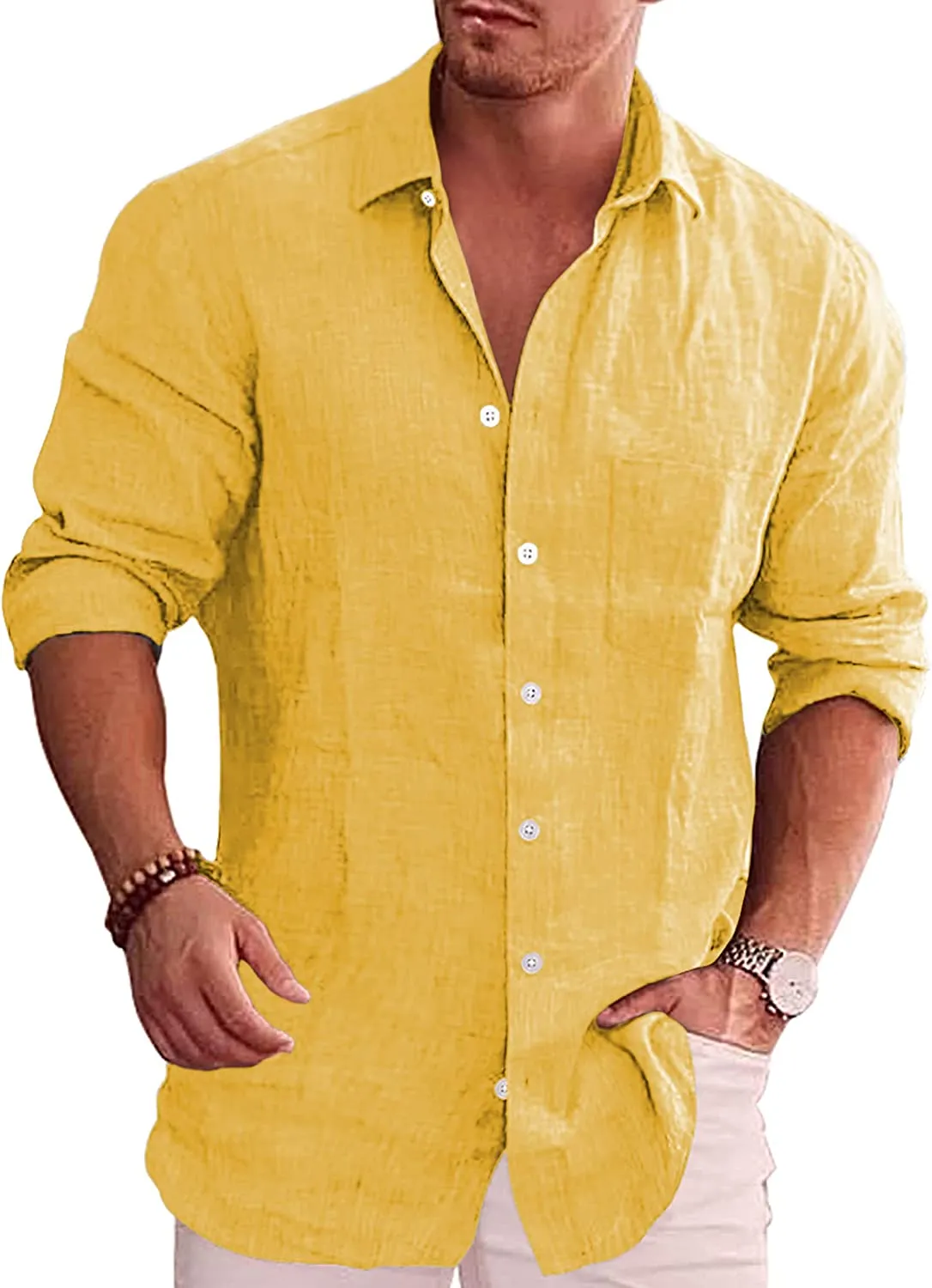 Men's Button Down Long Sleeve Linen Shirt