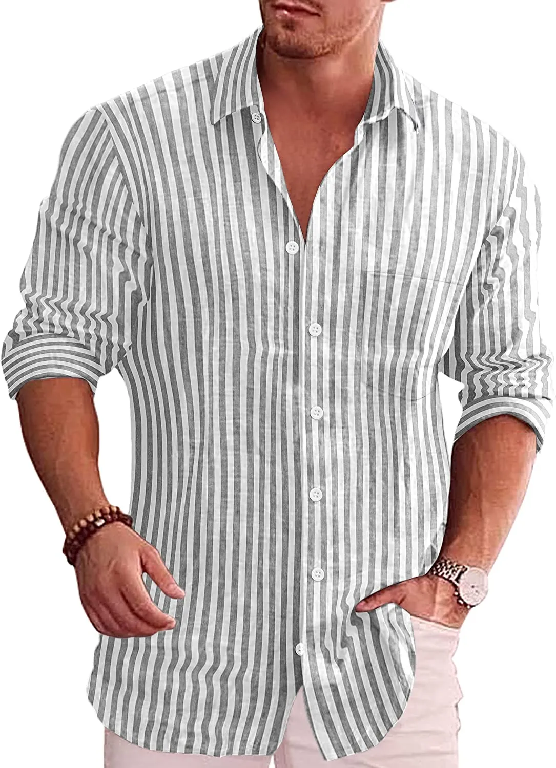 Men's Button Down Long Sleeve Linen Shirt