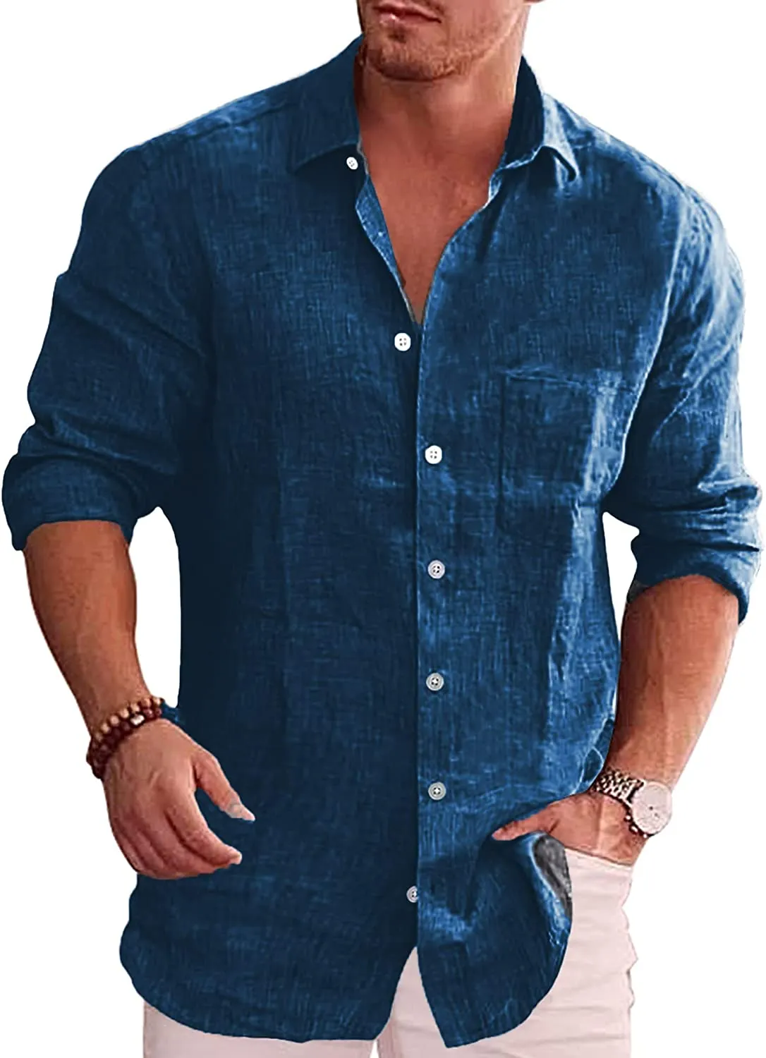 Men's Button Down Long Sleeve Linen Shirt