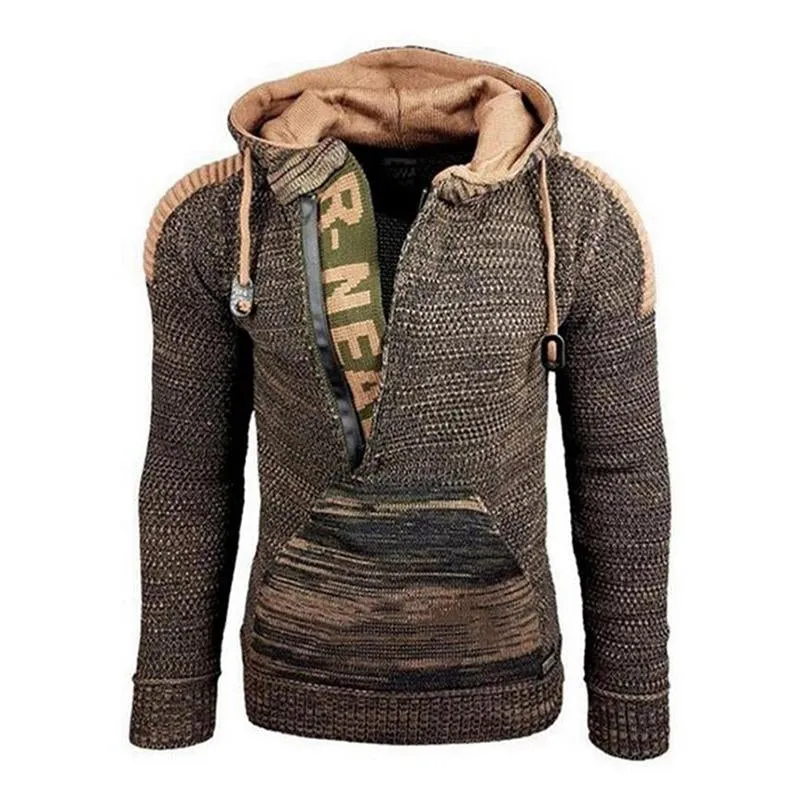 Men's Casual Hooded Long-Sleeved Pullover Knitted Hoodie 17002971M