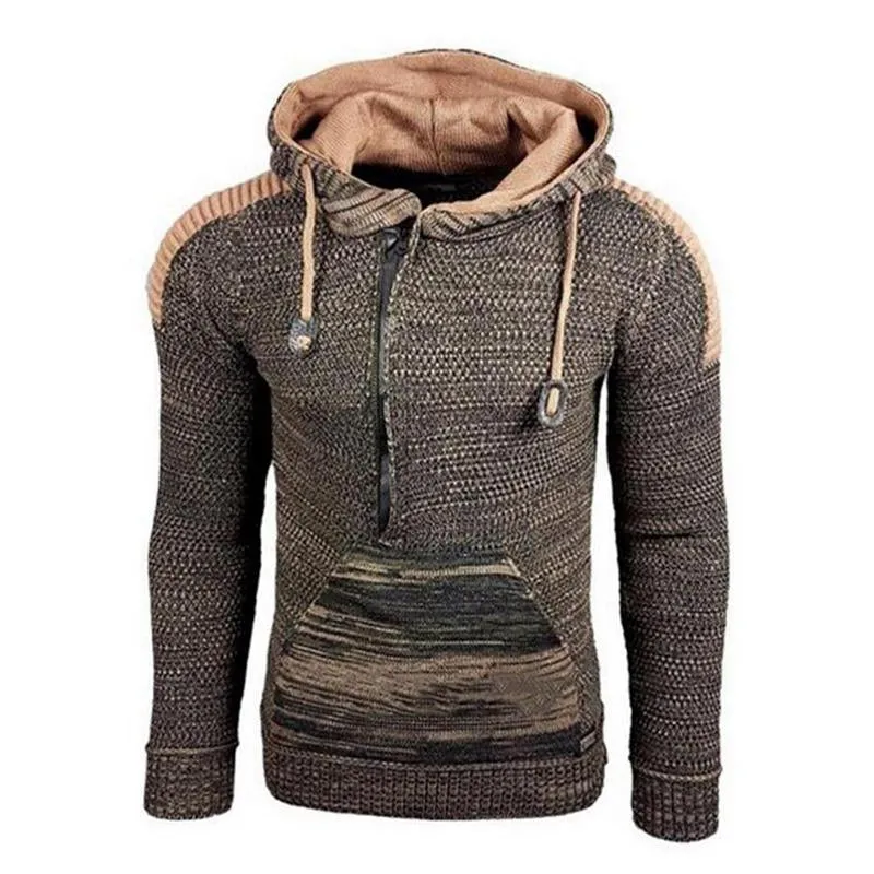 Men's Casual Hooded Long-Sleeved Pullover Knitted Hoodie 17002971M