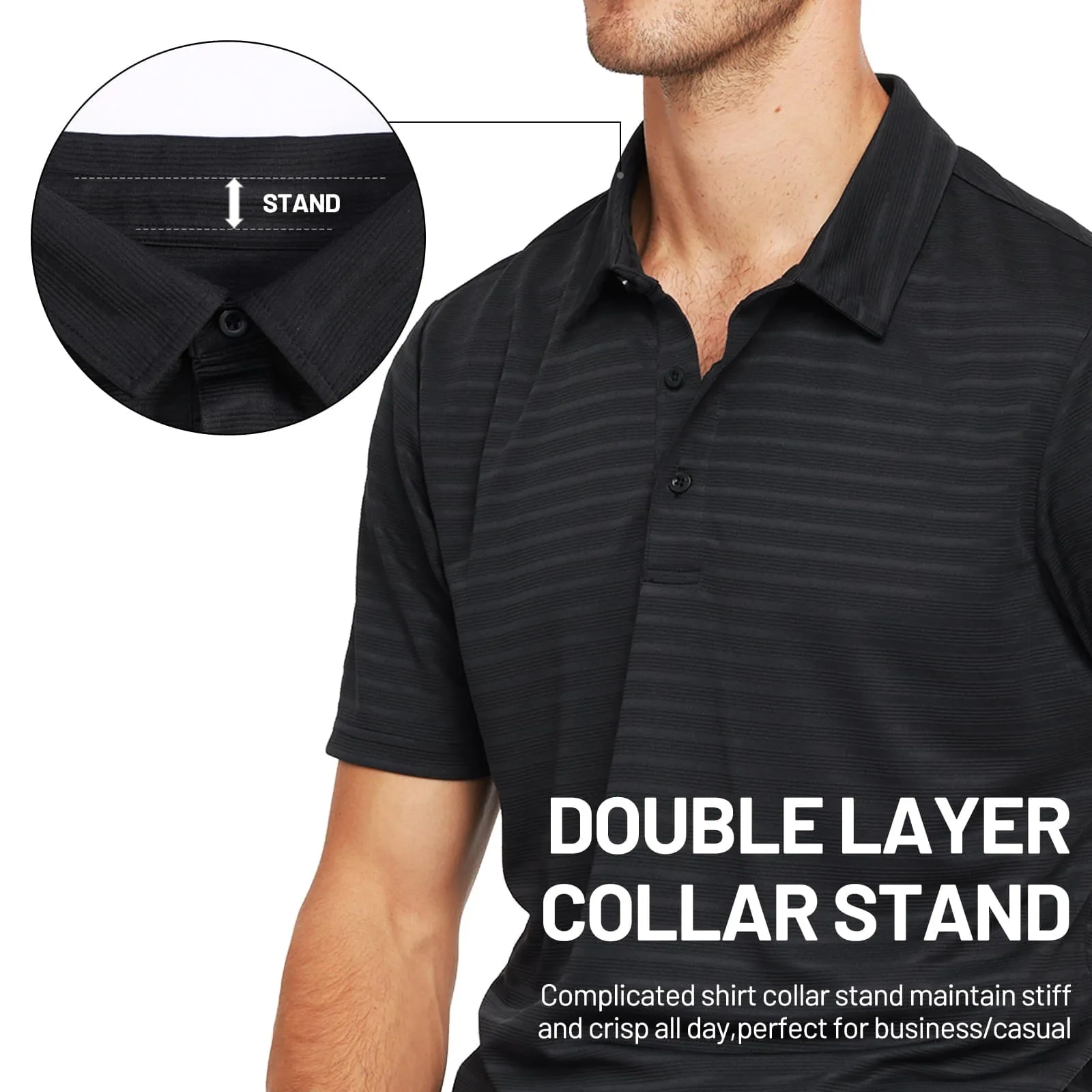 Men's Striped Polo Shirts Quick Dry Casual Golf Collared Shirt