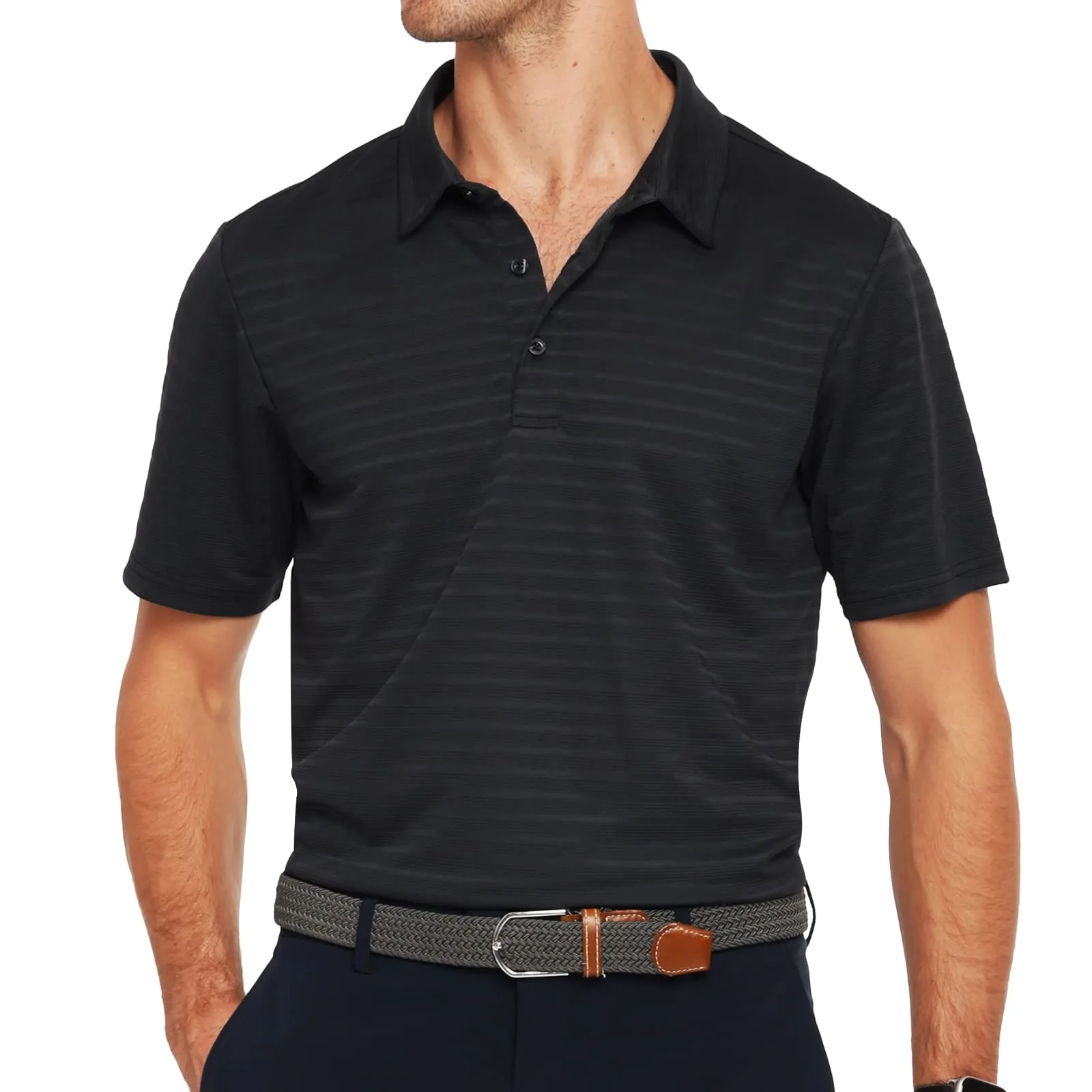 Men's Striped Polo Shirts Quick Dry Casual Golf Collared Shirt