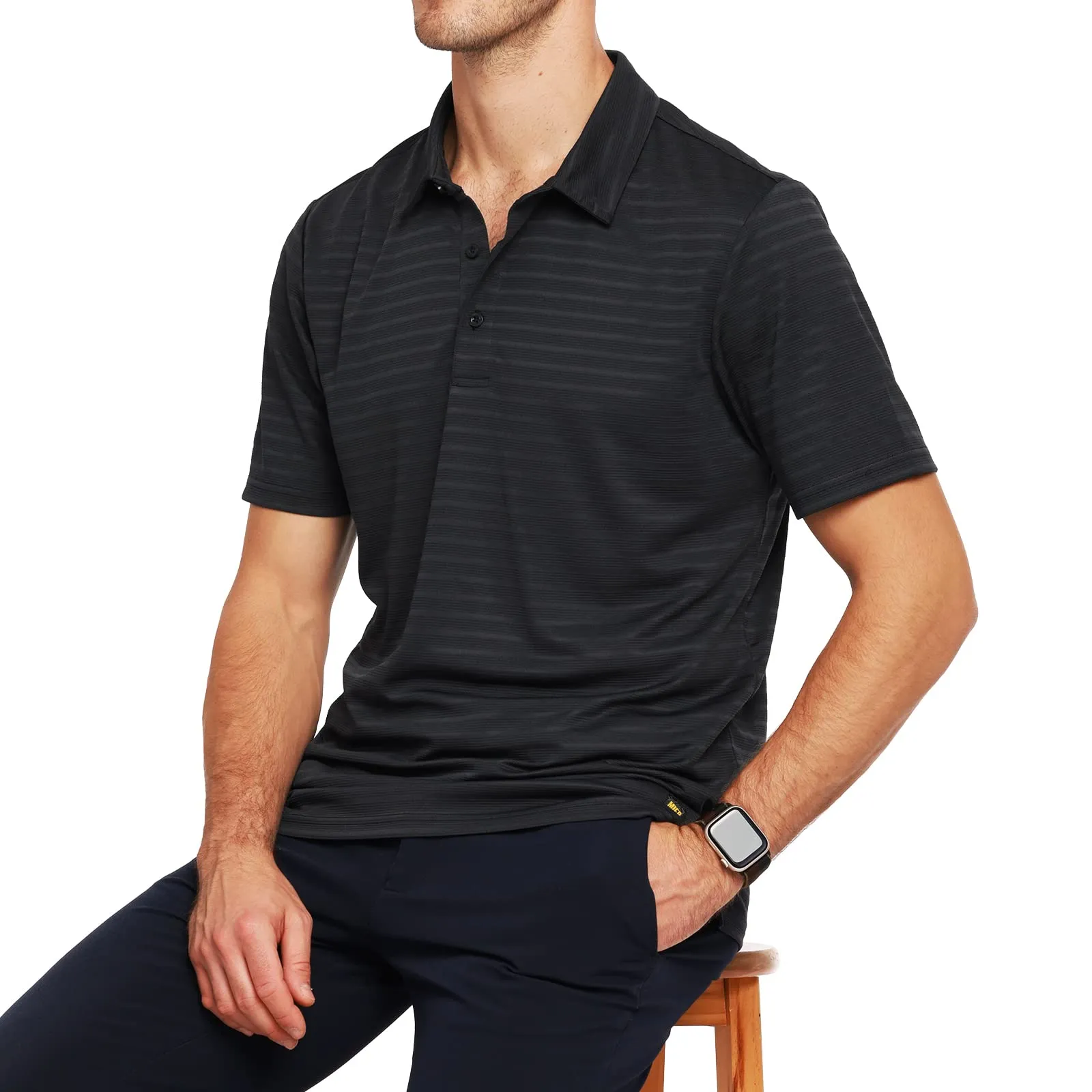 Men's Striped Polo Shirts Quick Dry Casual Golf Collared Shirt