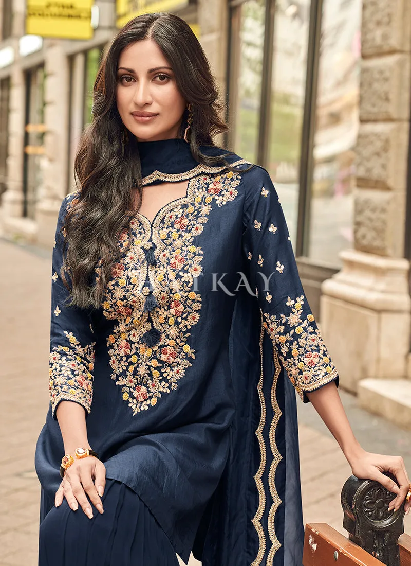 Navy Blue Party Wear Gharara Suit