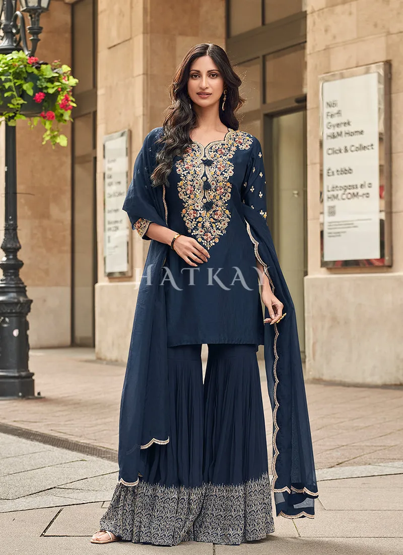 Navy Blue Party Wear Gharara Suit