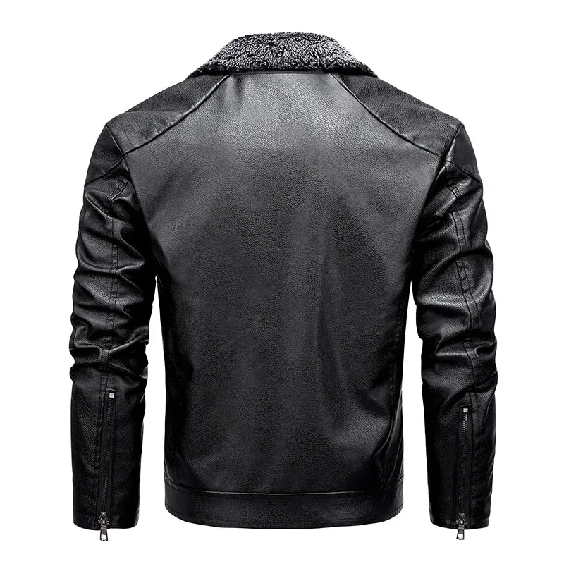 New Fusion Man Fleece Thickening Leather Clothing Winter Flip Collar Windproof Business Affairs Jackets