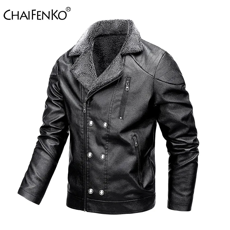 New Fusion Man Fleece Thickening Leather Clothing Winter Flip Collar Windproof Business Affairs Jackets