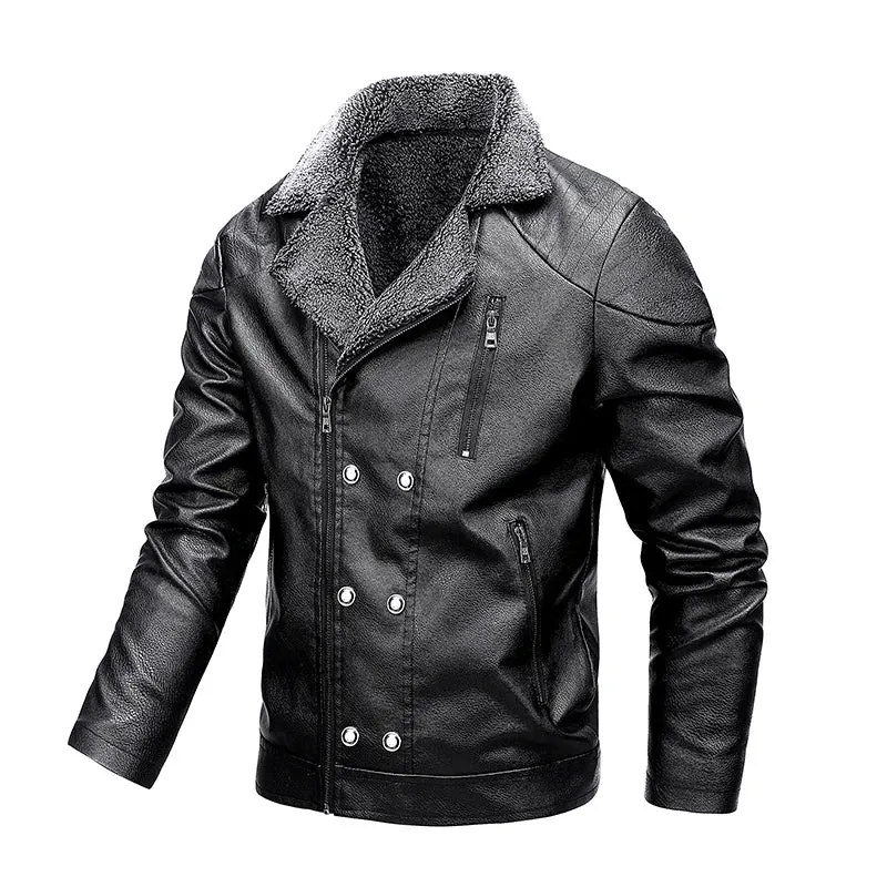 New Fusion Man Fleece Thickening Leather Clothing Winter Flip Collar Windproof Business Affairs Jackets