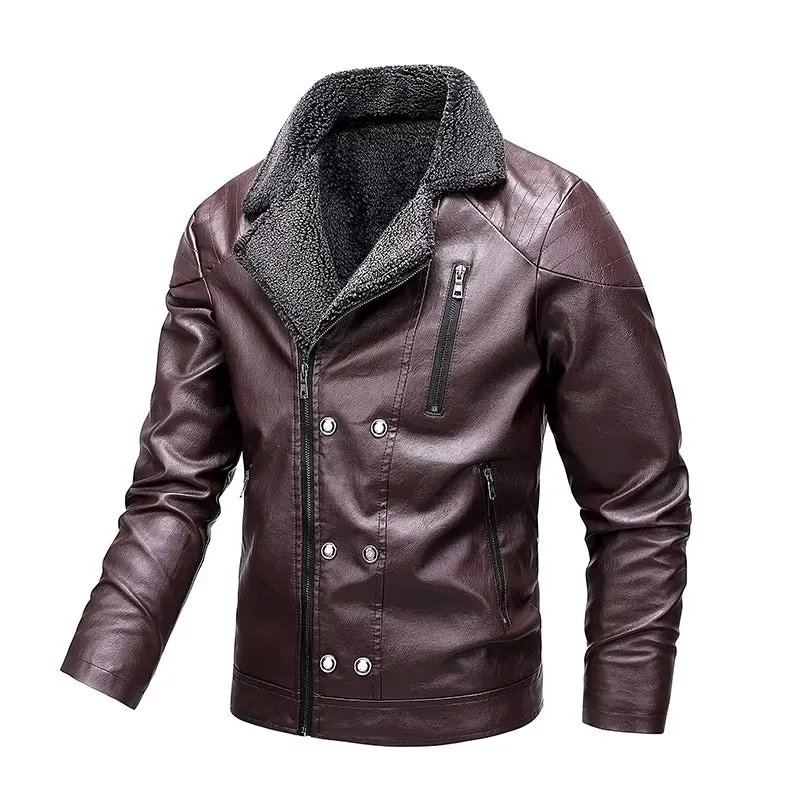 New Fusion Man Fleece Thickening Leather Clothing Winter Flip Collar Windproof Business Affairs Jackets