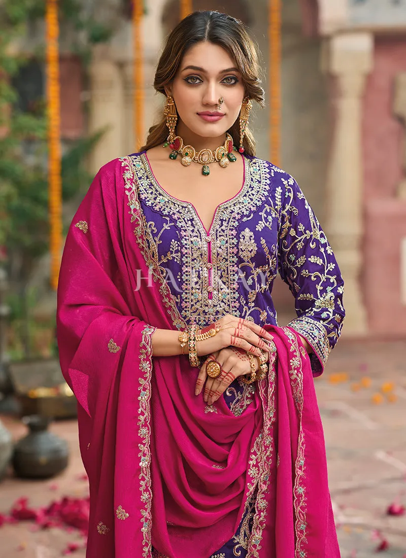 Purple And Magenta Embroidered Pakistani Suit