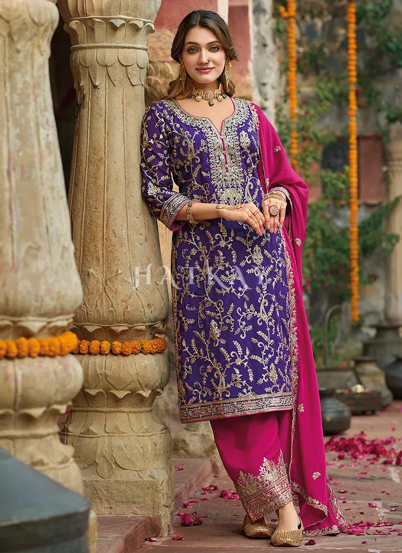 Purple And Magenta Embroidered Pakistani Suit