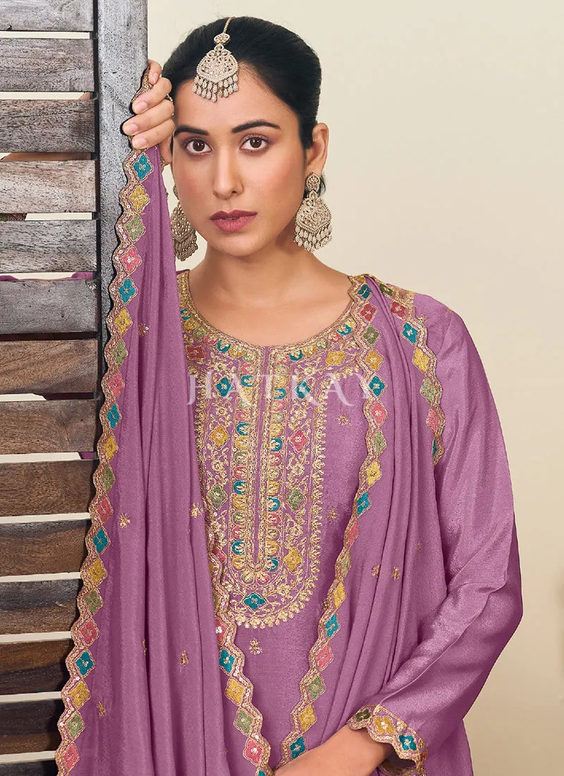 Purple Multi Embroidery Lehenga Kurti