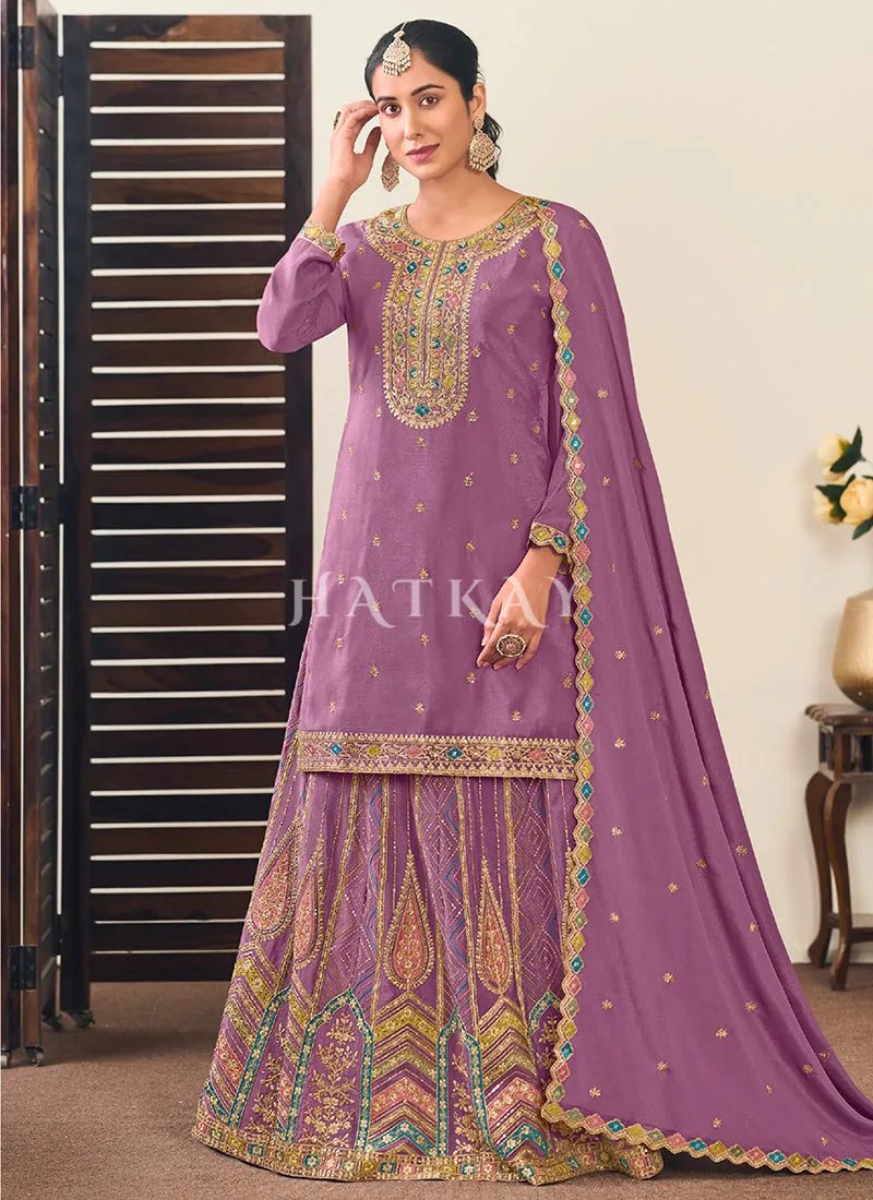 Purple Multi Embroidery Lehenga Kurti