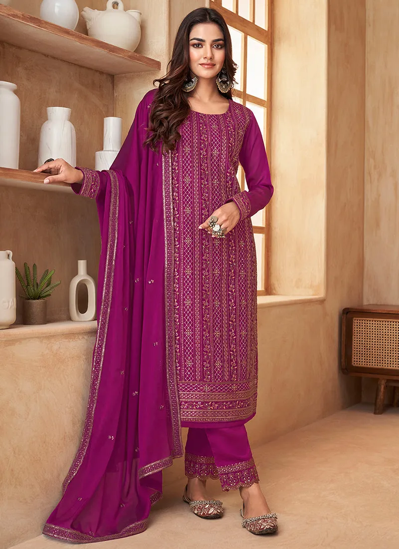 Rani Pink Sequence Embroidery Pant Style Suit