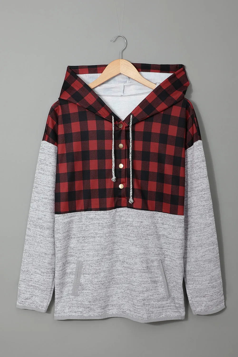 Red Plaid Gray Hoodie