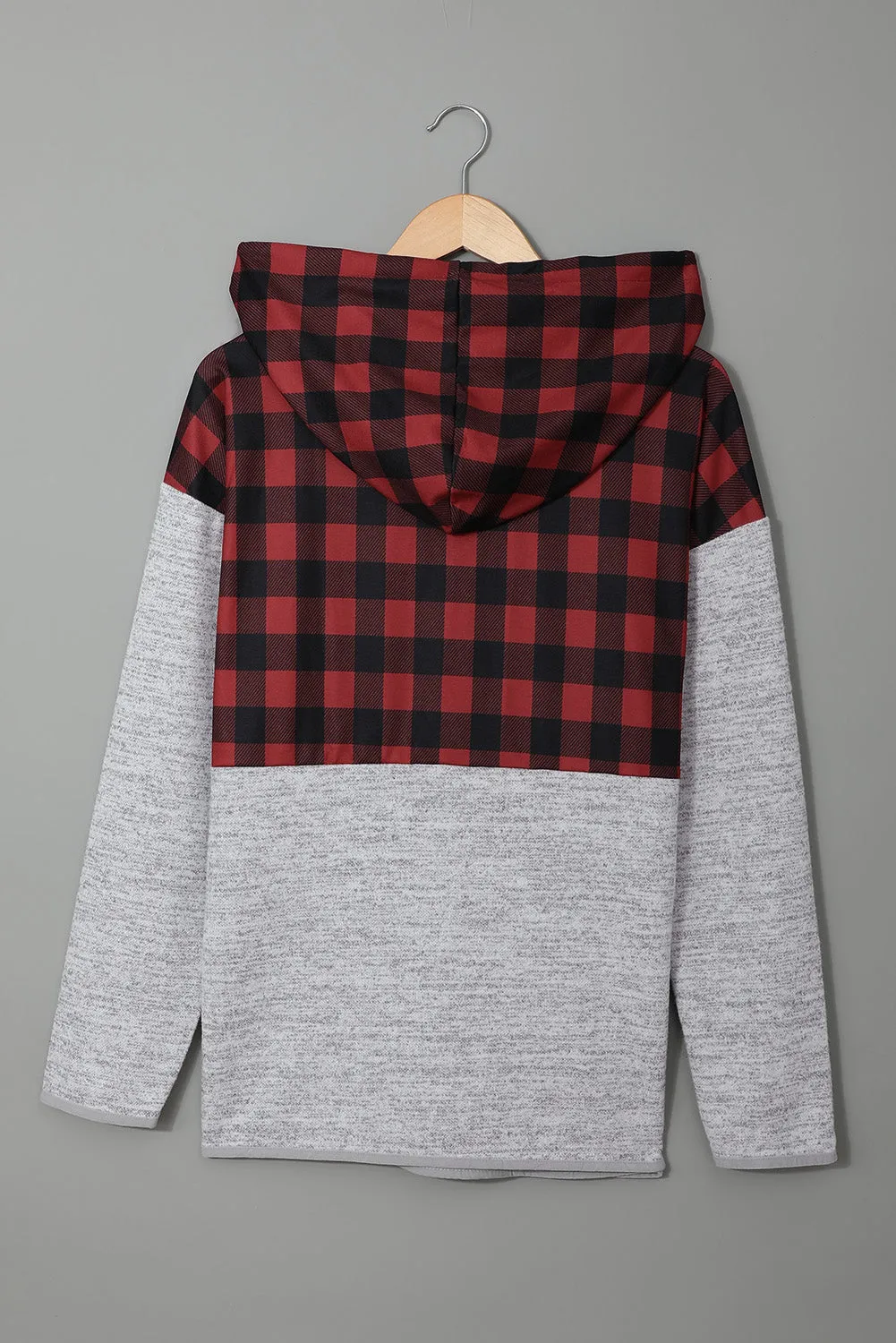 Red Plaid Gray Hoodie