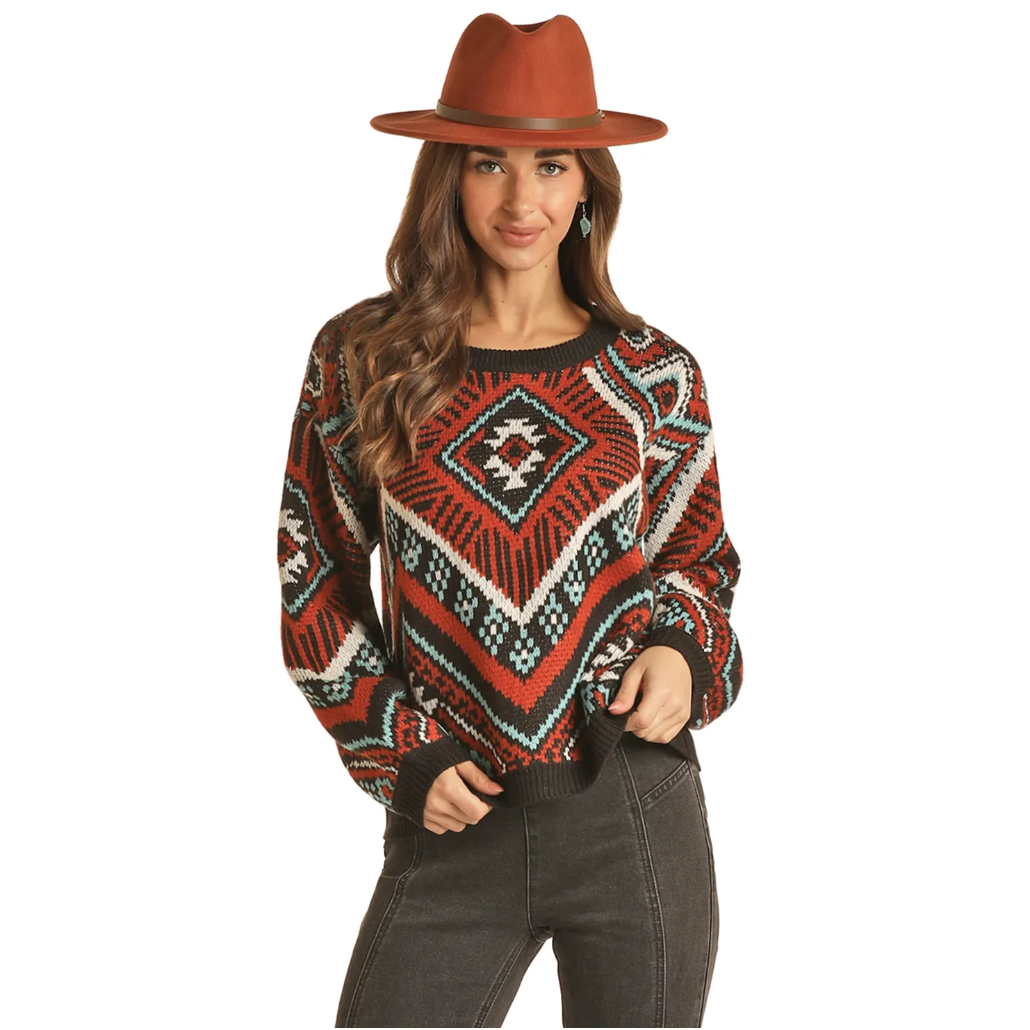 Rock & Roll® Ladies Cabin Cozy Black & Red Sweater RRWT32R04S-90