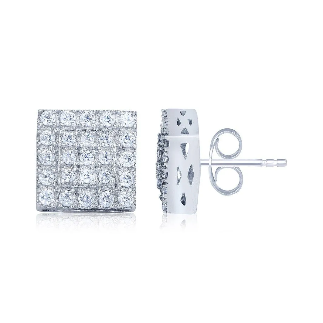 Silver Zircon Unisex Square Studs