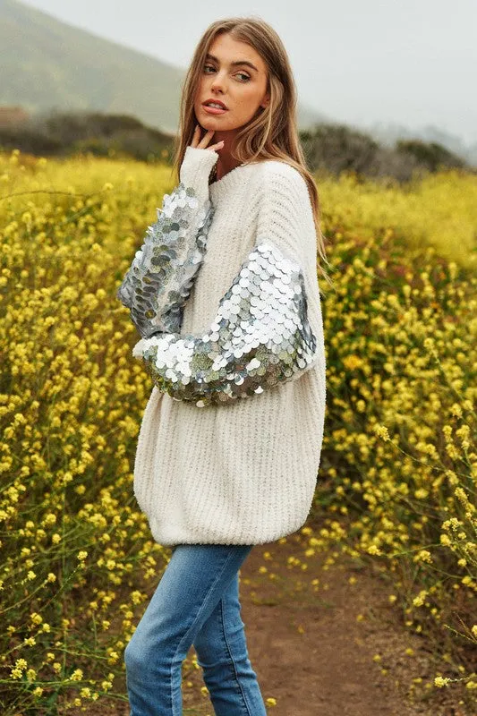 Starlight Sequin Sleeve Sweater Knit Tunic Top