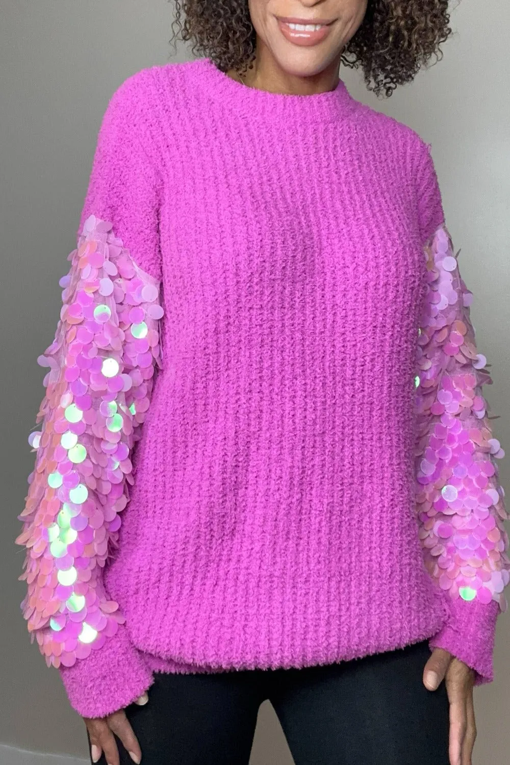 Starlight Sequin Sleeve Sweater Knit Tunic Top