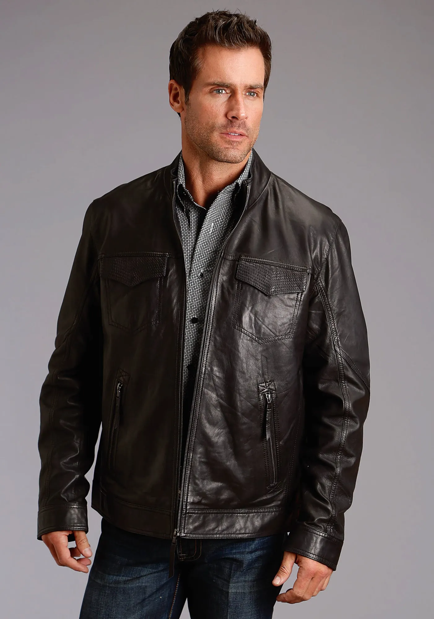 Stetson Mens Black Leather Smooth Bomber Jacket