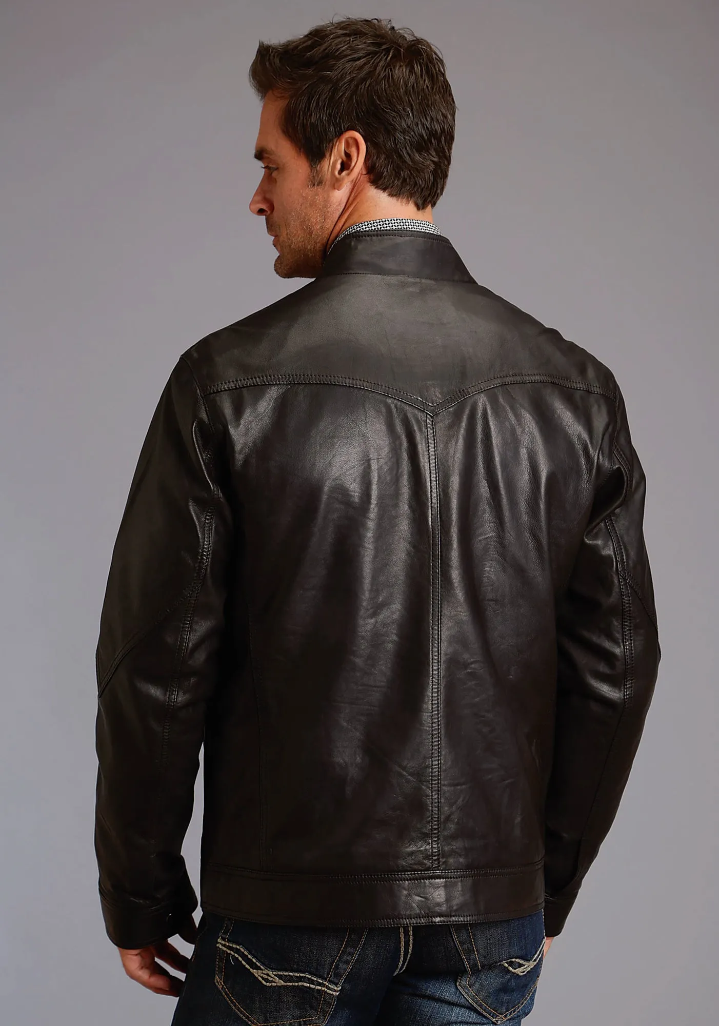 Stetson Mens Black Leather Smooth Bomber Jacket