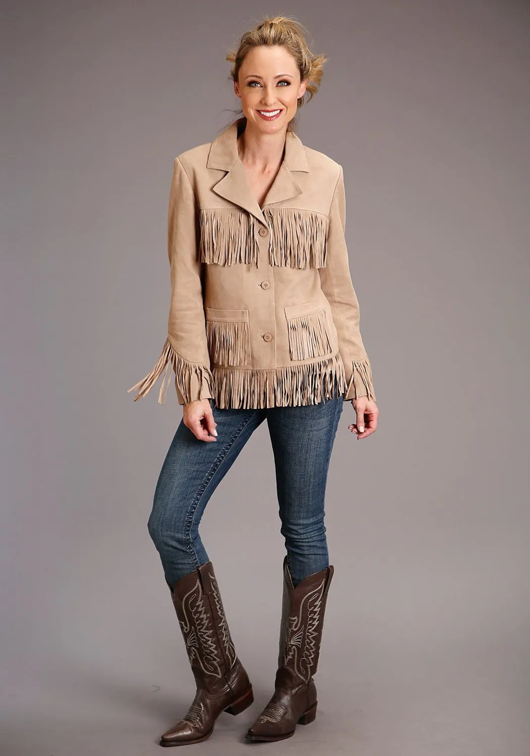 Stetson Womens Tan Leather Iconic Fringe Jacket