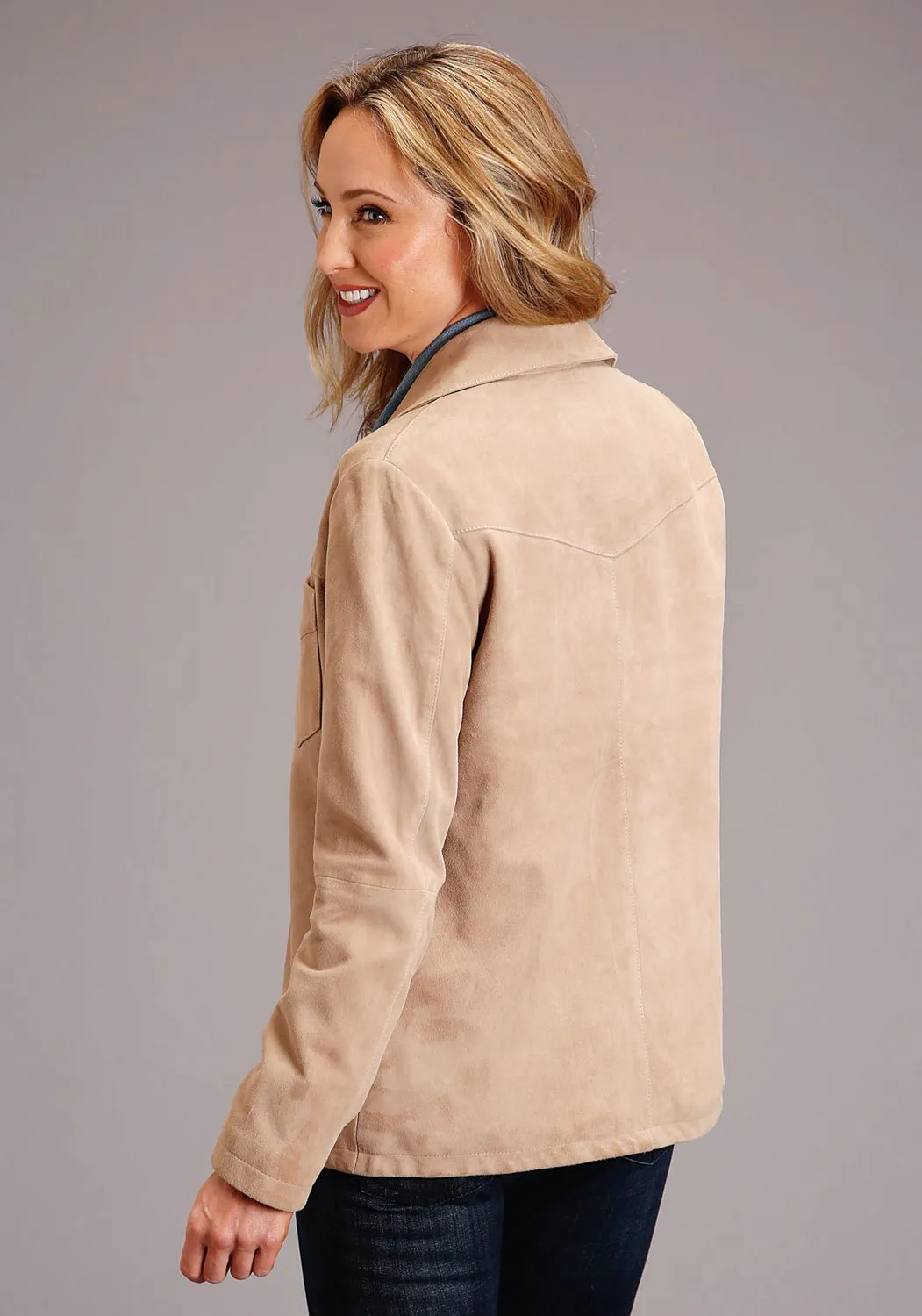 Stetson Womens Taupe Leather Notch Collar Jacket