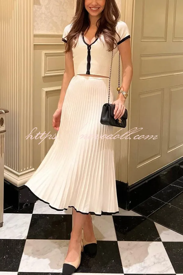 Stylish Stretch Fit Short-sleeve Top and Elastic Waist Midi Skirt Set