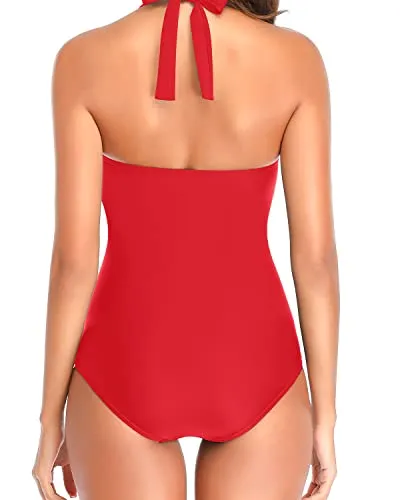 Stylish Tummy Control Swimsuits Halter Ruched One Piece for Women