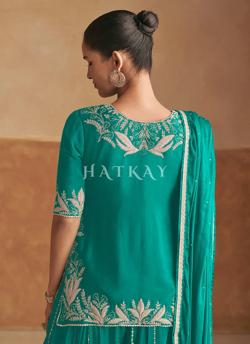 Turquoise Short Kurti And Sharara