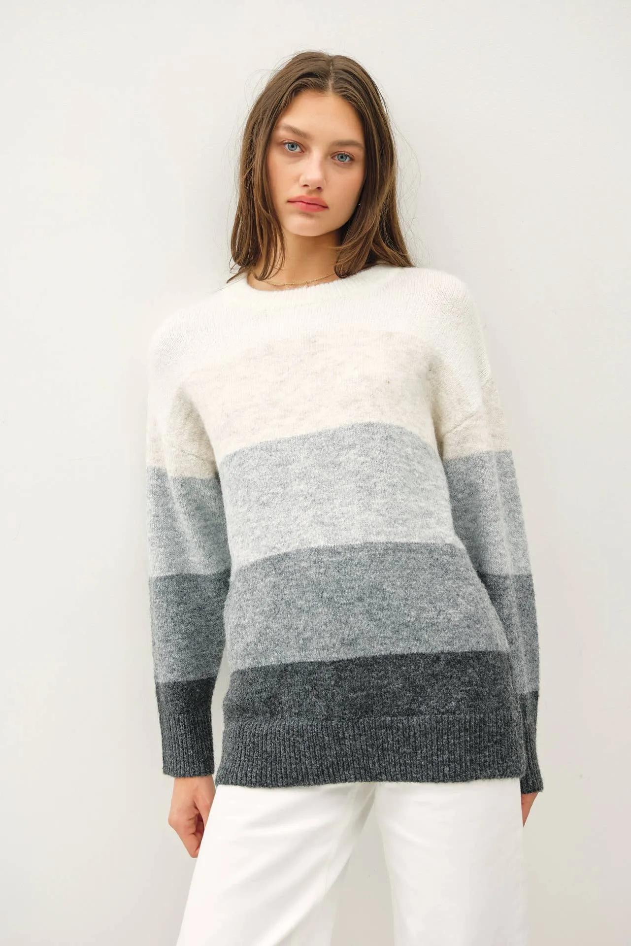 WOOL BLEND COLOR GRADIENT SWEATER