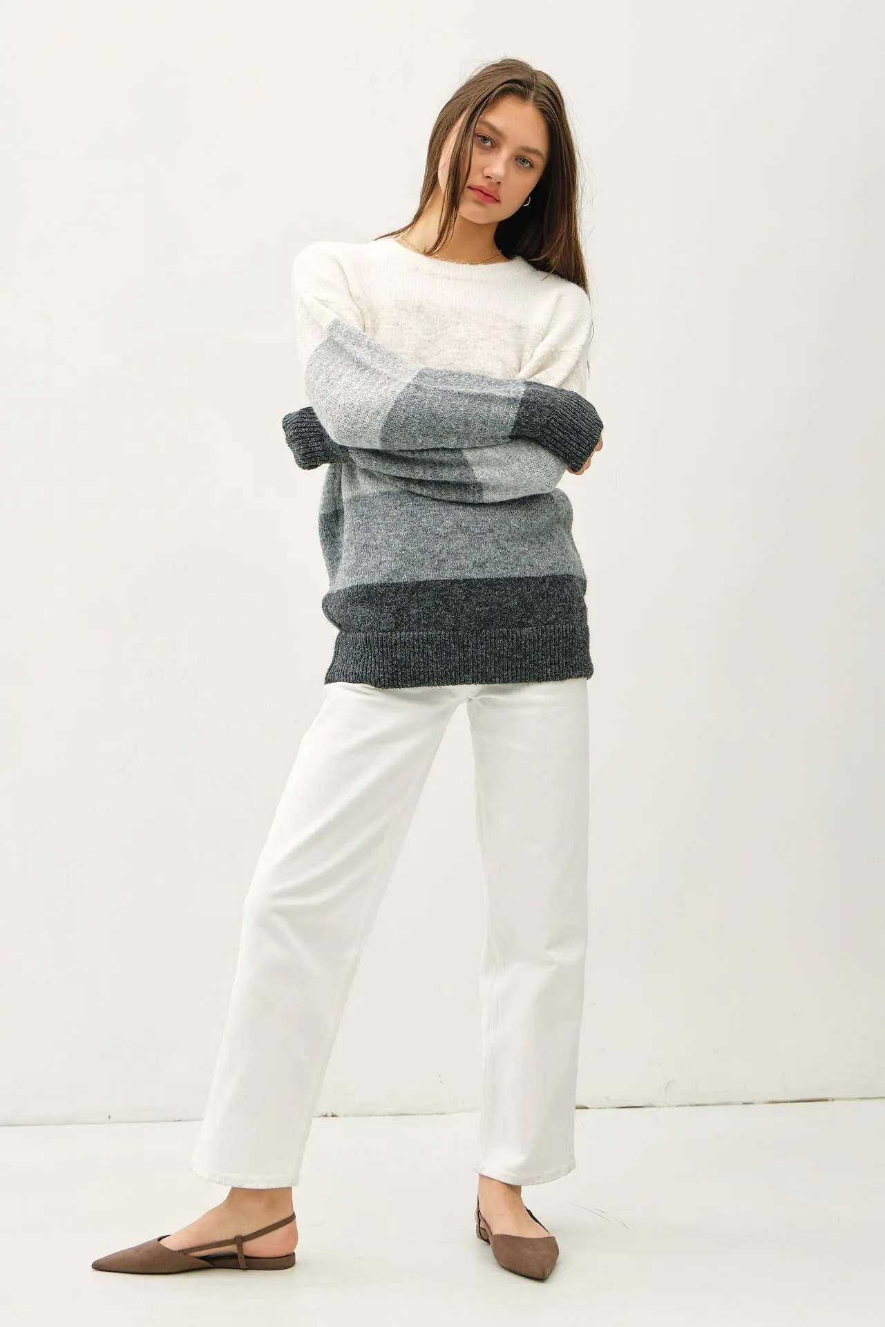 WOOL BLEND COLOR GRADIENT SWEATER