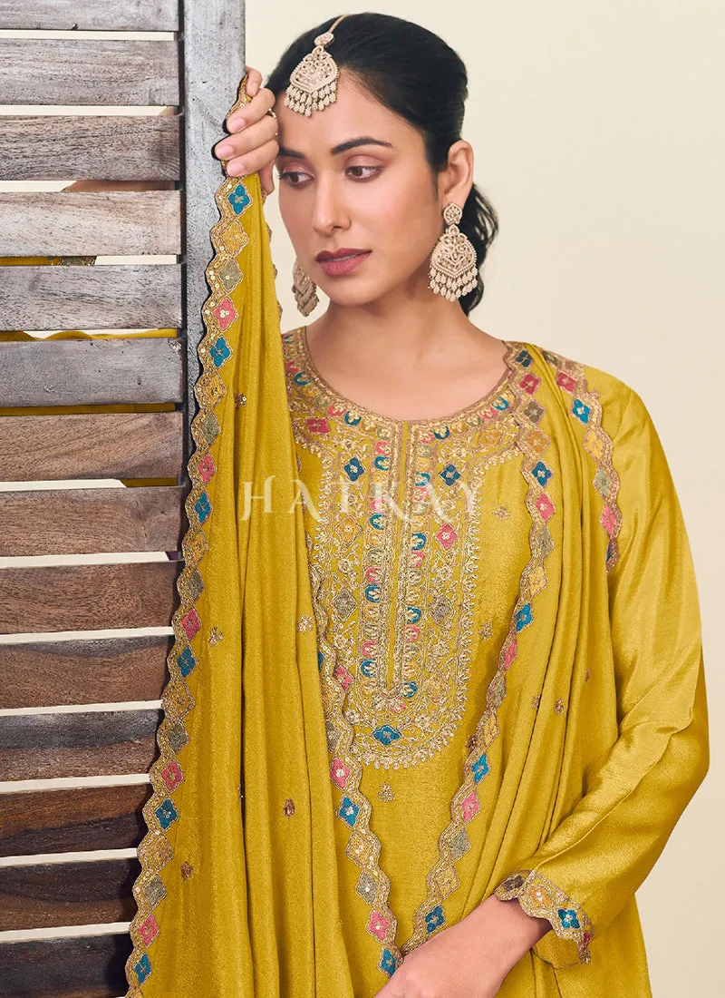 Yellow Multi Embroidery Lehenga Kurti